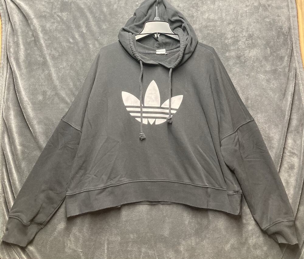 Adidas Originals Trefoil Cropped Hoodie Women's Boxy Faded Black Streetwear 3X